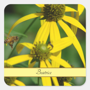 Sticker Carré Illustration personnalisée d'abeille à miel vintag