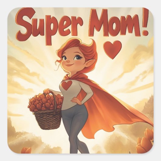 Sticker Carré Illustration Super Mom (Devant)