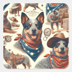 Sticker Carré Illustration vintage Australian Cattle Dog