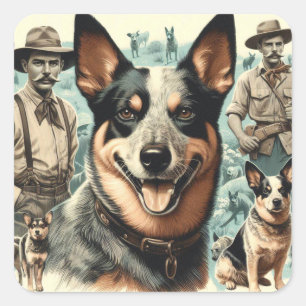 Sticker Carré Illustration vintage Australian Cattle Dog