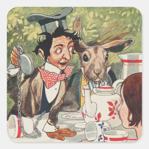 Sticker Carré Illustration vintage d'Alice au thé du Chapelier F