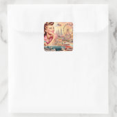 Sticker Carré Illustration vintage de beauté (Sac)