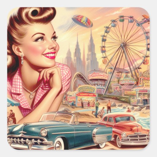 Sticker Carré Illustration vintage de beauté (Devant)