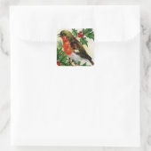 Sticker Carré Illustration Vintage de Christmas Robin (Sac)