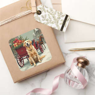 Sticker Carré Illustration vintage de Golden Retriever dans un t