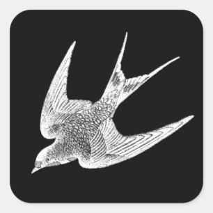 Sticker Carré Illustration vintage de l'hirondelle - Antique Ois