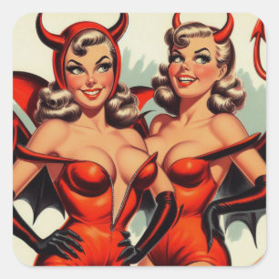Sticker Carré Illustration vintage Devil Girls