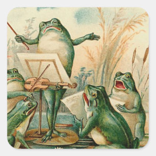 Sticker Carré Illustration Vintage du choeur de grenouilles