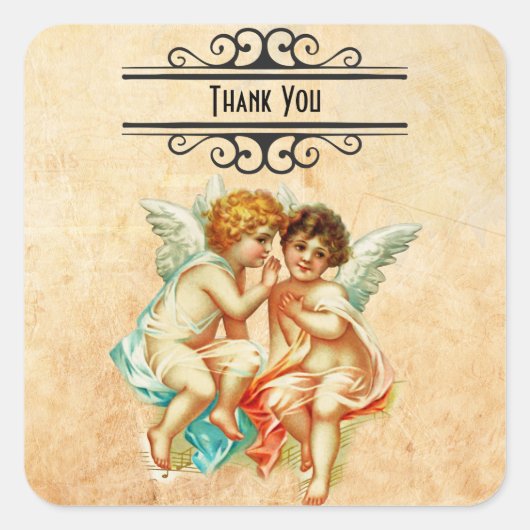 Sticker Carré Illustration vintage Ephemera Angel Cherubs (Devant)