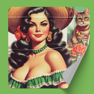 Sticker Carré Illustration vintage Latina