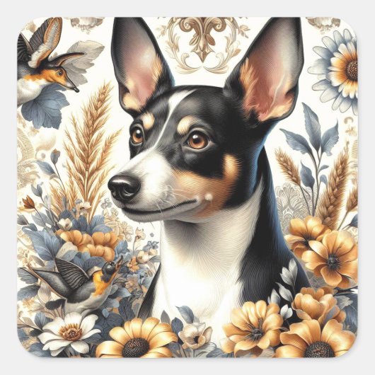 Sticker Carré Illustration vintage Rat Terrier (Devant)