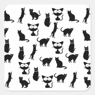 Sticker Carré Illustrations de chats noirs