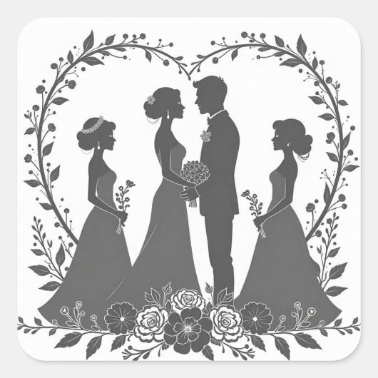 Sticker Carré Illustrations de silhouette mariage