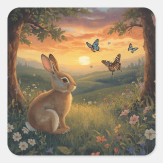 Sticker Carré Illustrations & Vecteurs de Lapin Amour Papillon C