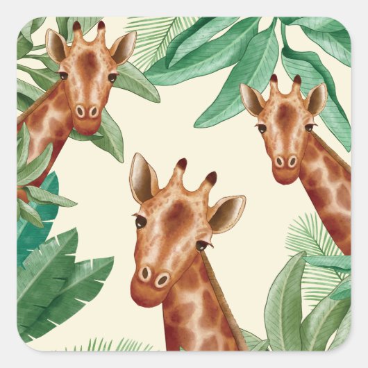 Sticker Carré Illustrations vintages De Giraffe (Devant)