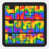 Sticker Carré Ils Eux Leurs Pronouns Rainbow Tie Dye (Devant)