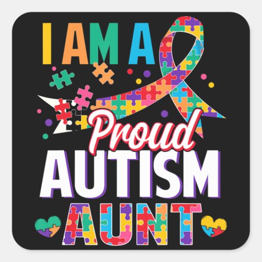 Sticker Carré I'm a Proud Autism Aunt Autism Aware Puzzle Pi (Devant)