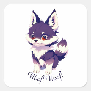 Sticker Carré Image de chiot mignonne en style anime