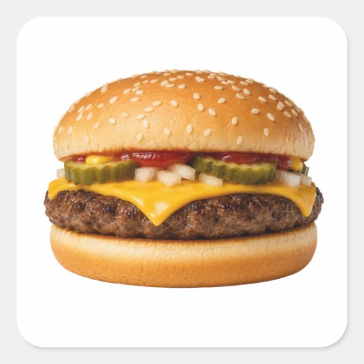 Sticker Carré Image de nourriture de cheeseburger classique (Devant)