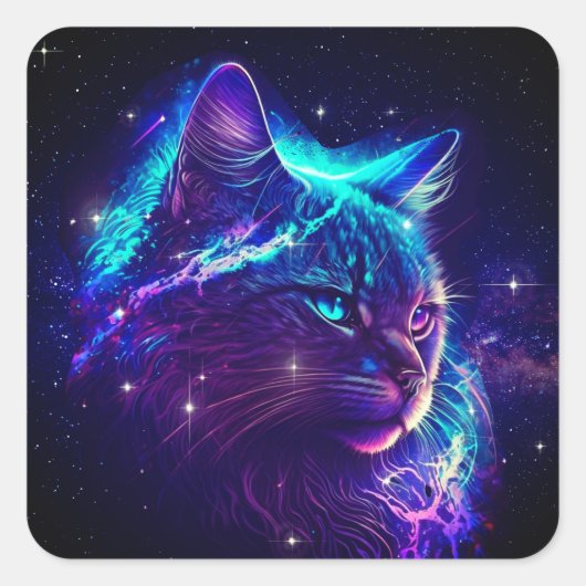 Sticker Carré Imaginaire Abstrait Cute Galaxy Space Kitty Chat (Devant)