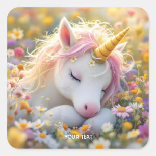 Sticker Carré Imaginaire Baby Unicorn Fleurs
