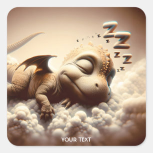 Sticker Carré Imaginaire Bébé mignon Dragon Dormir