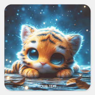 Sticker Carré Imaginaire Bébé mignon Tigre étoiles
