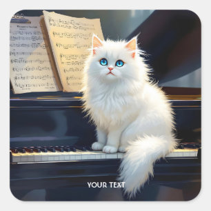 Sticker Carré Imaginaire Belle Ragdoll Chat Sur Piano