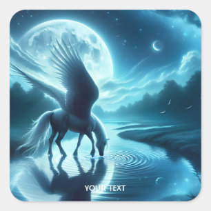 Sticker Carré Imaginaire Cheval mignon Ailes Lune