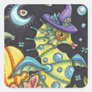 STICKER CARRÉ IMAGINAIRE COLORÉ SEAHORSE, TÉMOIN EN MER HALLOWEE