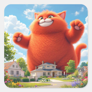 Sticker Carré Imaginaire Cute Big Orange Chat