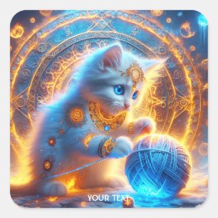 Sticker Carré Imaginaire Cute Blue Kitten Fireflakes