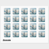 Sticker Carré Imaginaire Cute Boat Sea Sun (Feuille)