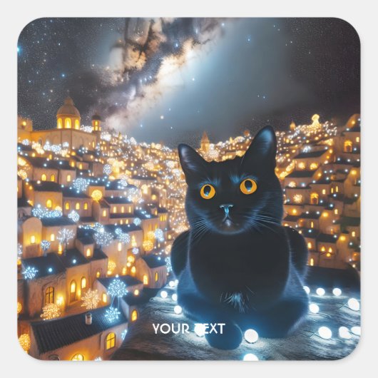 Sticker Carré Imaginaire Cute Chat Lights Ville (Devant)