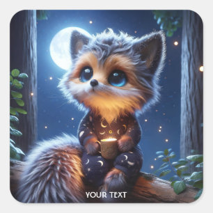 Sticker Carré Imaginaire Cute Fox Cub Café