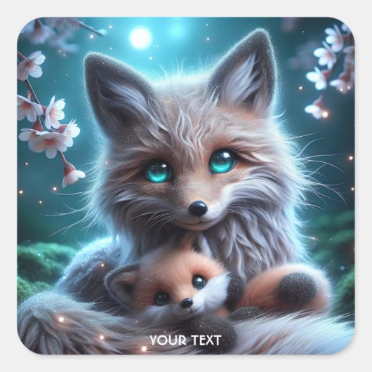 Sticker Carré Imaginaire Cute Fox Holding Plushie (Devant)