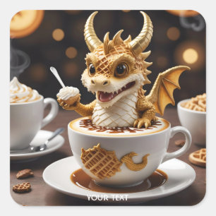 Sticker Carré Imaginaire Cute gaufre Dragon Café