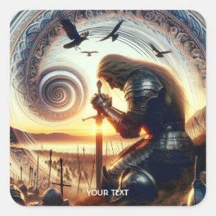 Sticker Carré Imaginaire Cute Knight Sword Legend