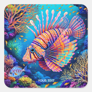 Sticker Carré Imaginaire Cute Lionfish Coral Reef