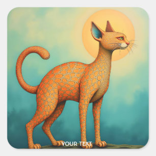 Sticker Carré Imaginaire Cute Orange Chat Abstrait