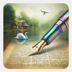 Sticker Carré Imaginaire Cute Pen Lake Swan