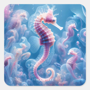 Sticker Carré Imaginaire Cute Sea Seahorse Plantes