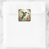 Sticker Carré Imaginaire Cute Steampunk Fleurs d'oiseaux (Sac)