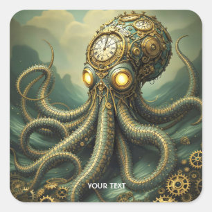 Sticker Carré Imaginaire Cute Steampunk Horloge Kraken