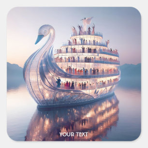 Sticker Carré Imaginaire Cute Verre Swan Ship