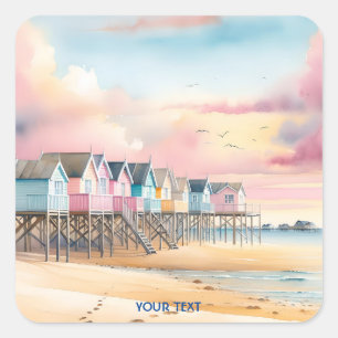Sticker Carré Imaginaire Cute Watercolor Beach Huts