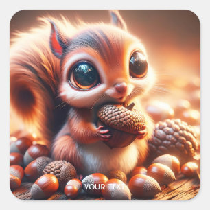 Sticker Carré Imaginaire Écureuil mignon tenant du maïs