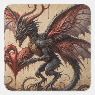 Sticker Carré Imaginaire foncé du coeur saignant de dragon