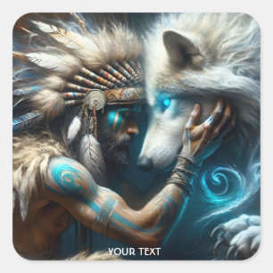 Sticker Carré Imaginaire Homme mignon Accrocher Wolf