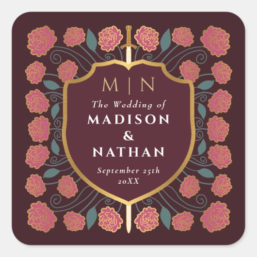 Sticker Carré Imaginaire médiéval de l'épée et du bouclier Maria (Devant)